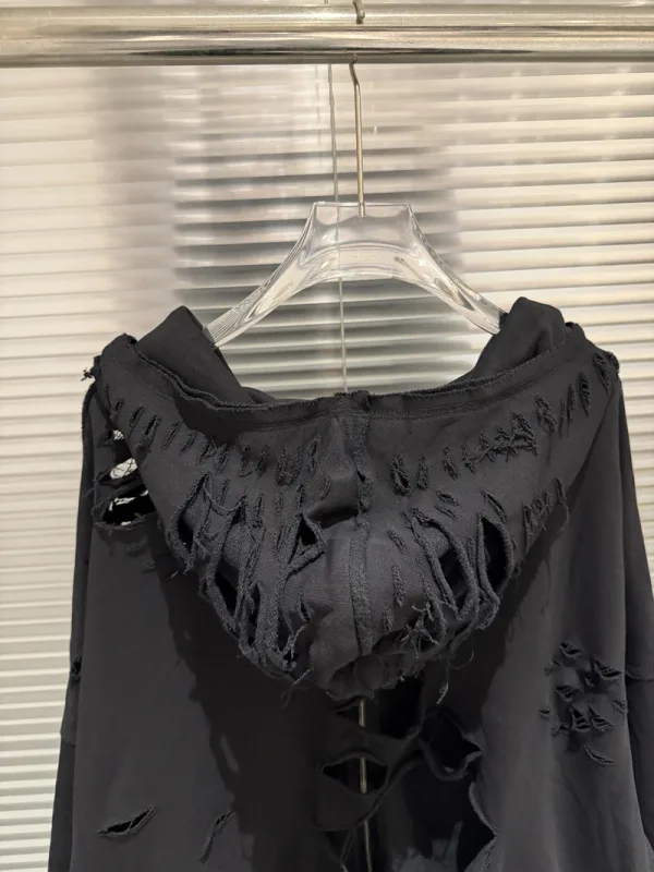 High Quality Ripped Hole Zipper Sweatshirts Hip Hop Woman Hoodies Streetwear Men Clothing