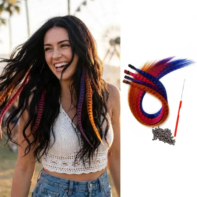 16''4 mixed-color I-TIP Sweet-Cool Hot Style Y2K MillenniumHot Girl Neon Leopard Print Colorful Feather synthetic hair extension