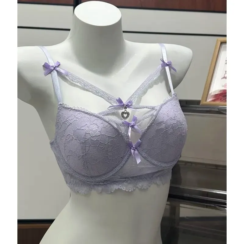 Magic Bust Boost Lace Bra Heart Pendant Decor Sexy Allure Women Underwear Push‑Up Lingerie S‑XL Size 32‑38AB Cups