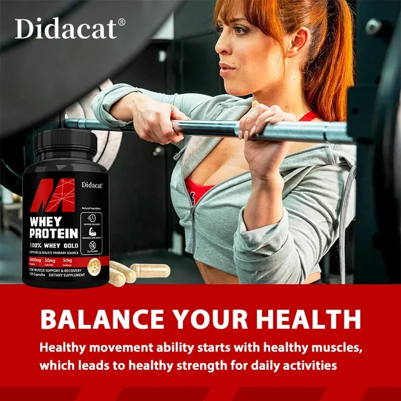Whey Protein Capsules - Contains 5000mg of Protein - Supports Recovery Balanced Muscle Health Gluten Free NON-GMO