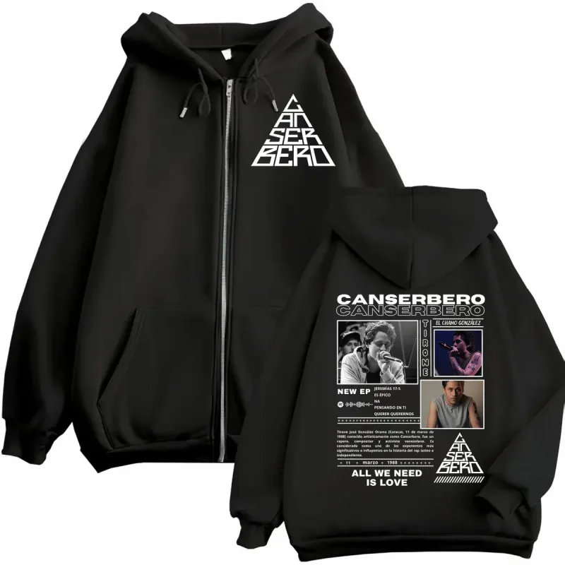 Canserbero Alles wat we nodig hebben is liefde Muerte Vida Merch Rits Hoodie Herenmode Hip Hop Zip Up Sweatshirts Casual Fleece Truien
