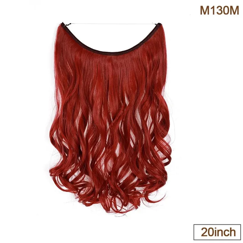 Synthetic Invisible Wire Hair Extensions Transparent Wire AdjustableLong Wavy Curly Secret Hairpiece 20 Inch for Women