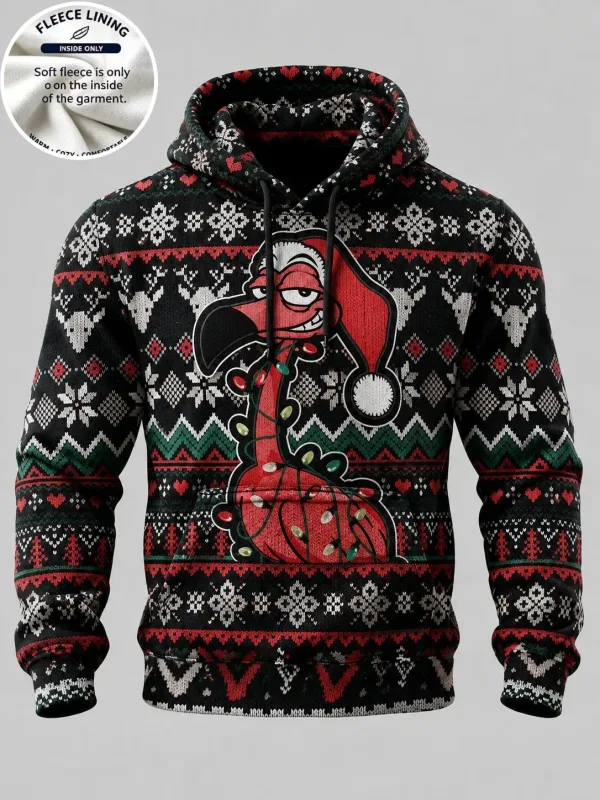 3D Print Christmas Fleece Hoodie Polar Bear Pizza Beer Home Party Pullover Long Sleeve Kangaroo Pocket Holiday Sweatshirt