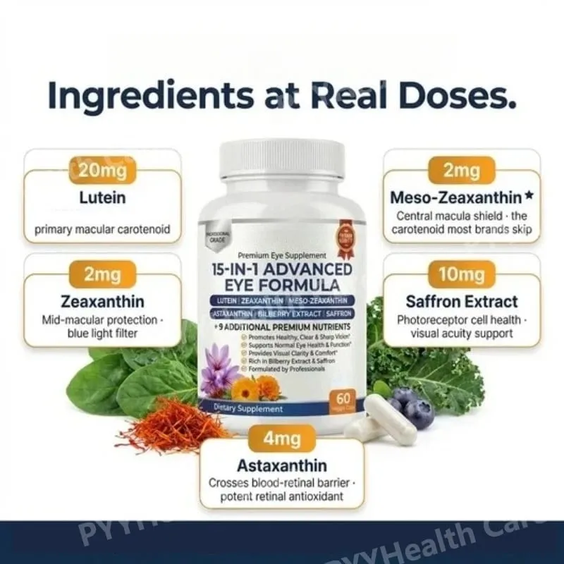 15 in 1 Advanced Eye Health Support Supplement with Lutein Zeaxanthin Astaxanthin – Daily Vision Nutrition Capsules