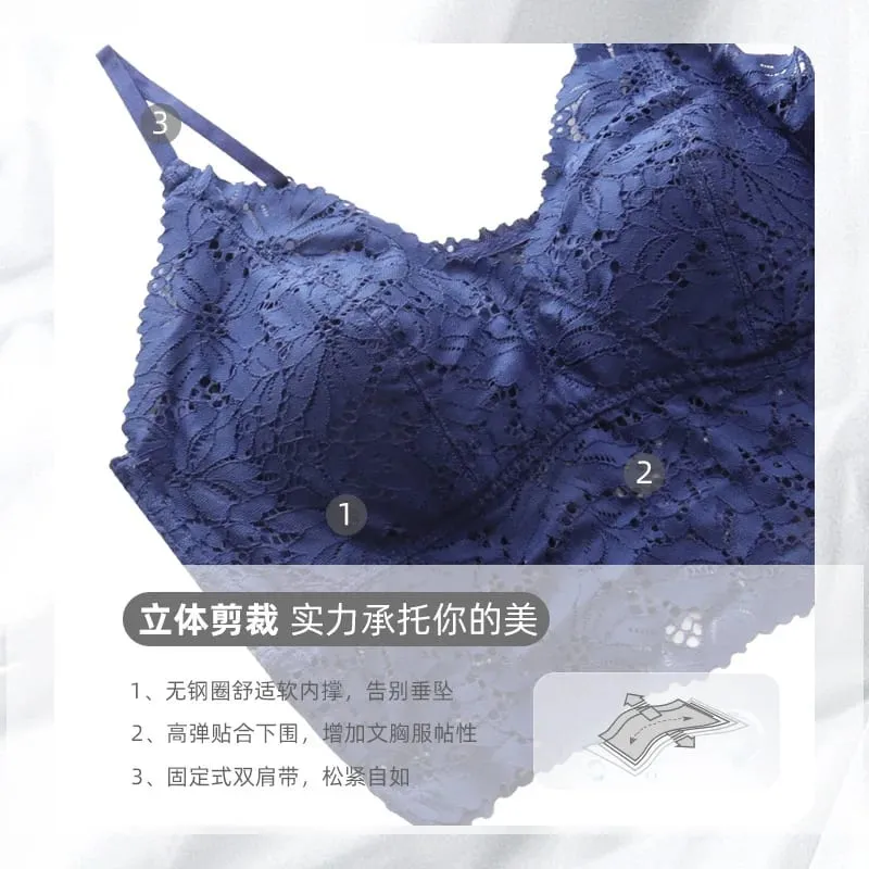 One-Piece Vest Bra Hollow outVCollar Lace Sexy Lingerie Straps Wireless Bra for Women