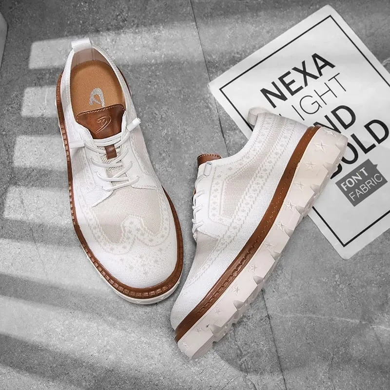 Men's Brogue Knit Oxford Sneakers Breathable Lightweight Casual Dress Walking Shoes Soft Cushion Non Slip Platform Fashion Sne
