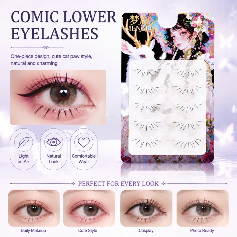 5pairs Manga Cat Paws Lower Fake Lashes Cute False Eyelashes For Party Makeup C Curl Synthetic Fiber Natural Look Eye Enhancer