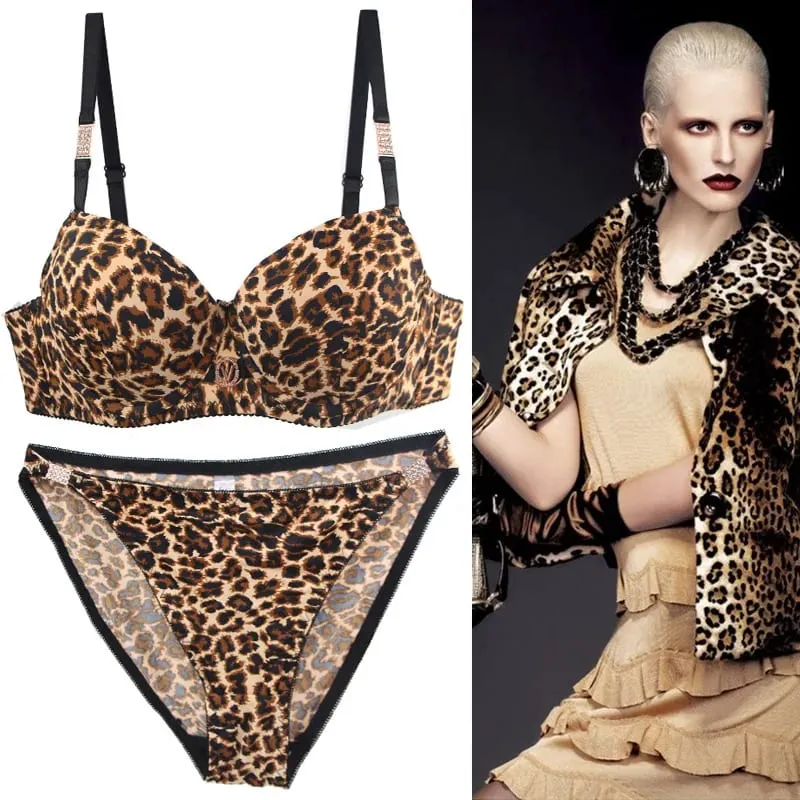2026 New Sexy Leopard Print Underwear For Women Push Up Bra Sets Seamless Khaki Beige Black Female Lingerie