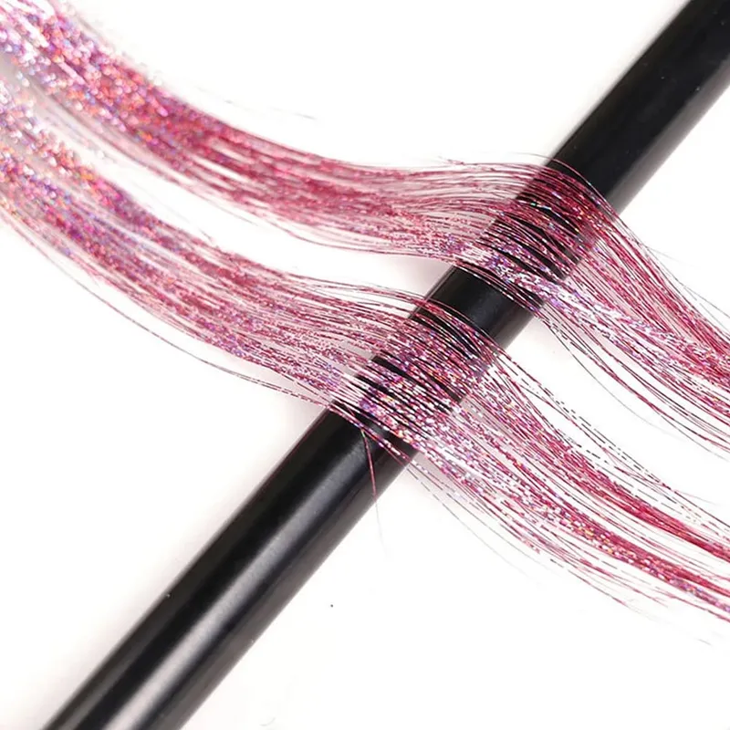 Multi-color Laser Wire Hair Extensions Shiny Tinsel Clip-in Hair Pieces Glitter Colored Hair Strands for Daily & Party Hairstyle