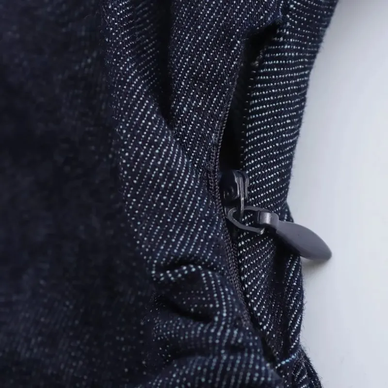 Pakaian MIDI denim siri ETJ 2025 Musim Bunga Baharu 1975 dengan zip sisi lapel fesyen pinggang kedut pakaian elegan langsing