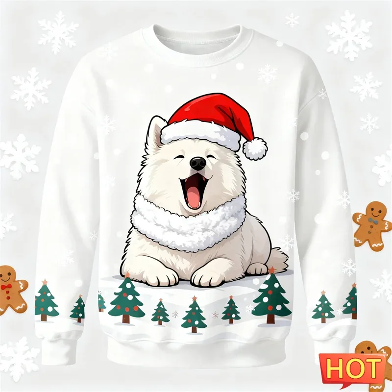 Cute Samoyed Graphic Ugly Christmas Sweater Fashion Holiday Wear Dog 3D Printed Sweatshirts Casual Oversized Unisex Pullovers