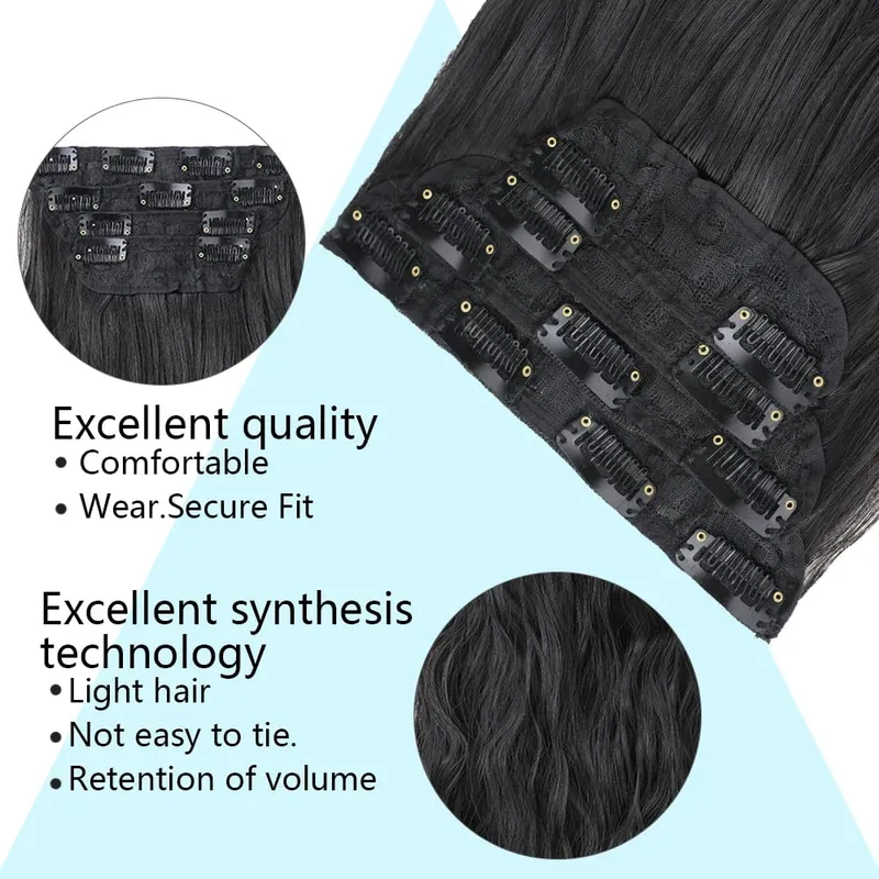 4Pcs/Set 16/20/24 Inch Synthetic Hair Clip In Long Wavy Thick Double Weft Hair Extensions Hairpieces For Women — image 4