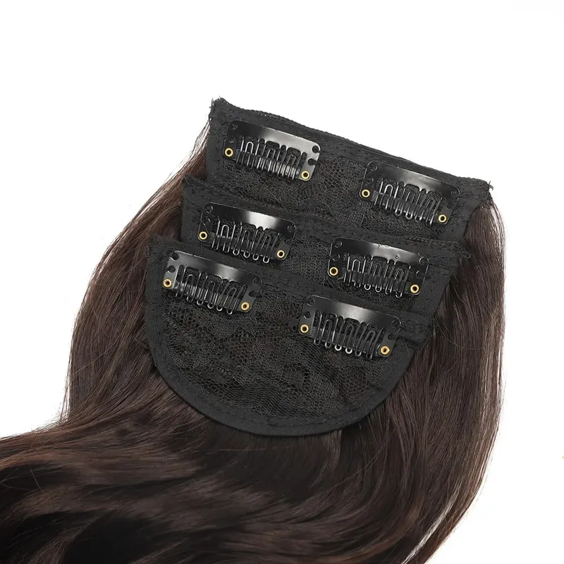 Synthetic 3Pcs Wavy Clip in Hair Extension 20inch Brown Hairpieces Long Body Wave Fake Hair Extension Clip ins for Women