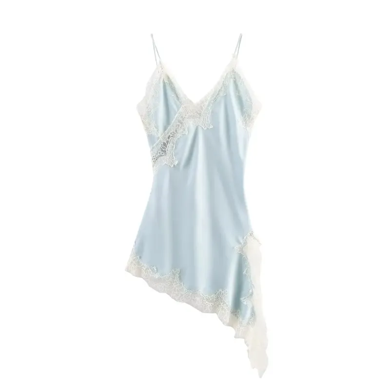 Summer New Fashion Women's Dresses Satin Lace Slip Sexy Asymmetrical Hem Nightgown Casual Party Dresses Wear Y2k Clothes — image 12