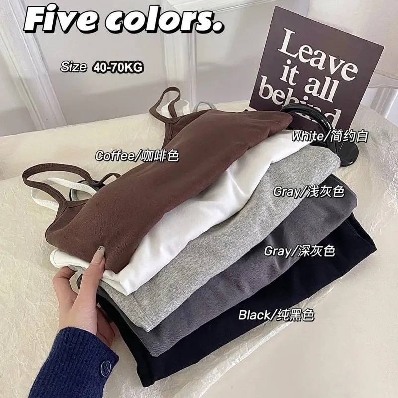 1PC Cotton Spaghetti Straps Sleeveless Slim Camisole Women Soft Breathable Vests with Chest Pad Summer Wear Outside Short Tops