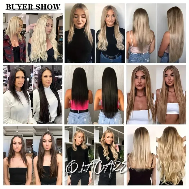 Synthetic Wig 5 Clip One Piece Invisible Hair Extensions Long Straight 24Inch Heat Resistant Hairpiece for Women