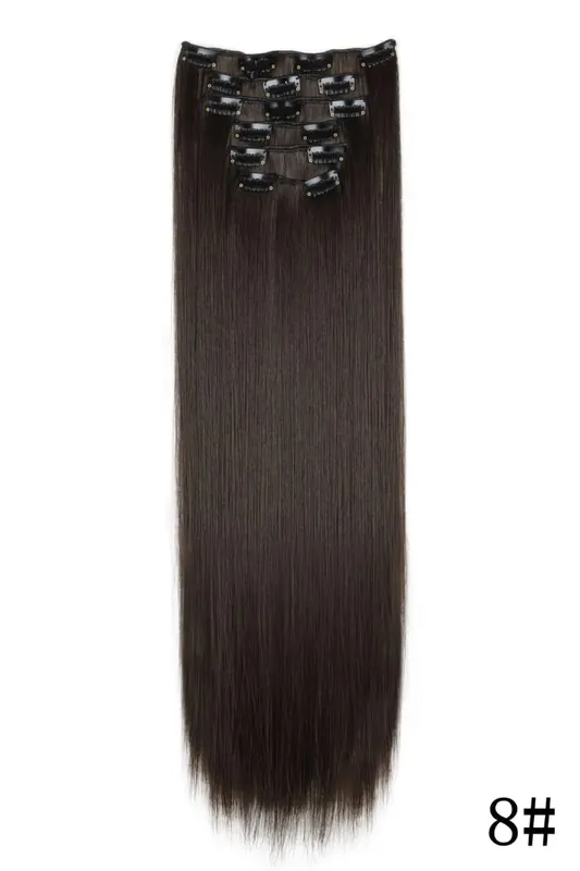 Black Hair Extensions 6pcs/set Women Long Straight Synthetic Full Head Clip 16Clips Ombre Heat Resistant Fiber Hair Kpop Cosplay