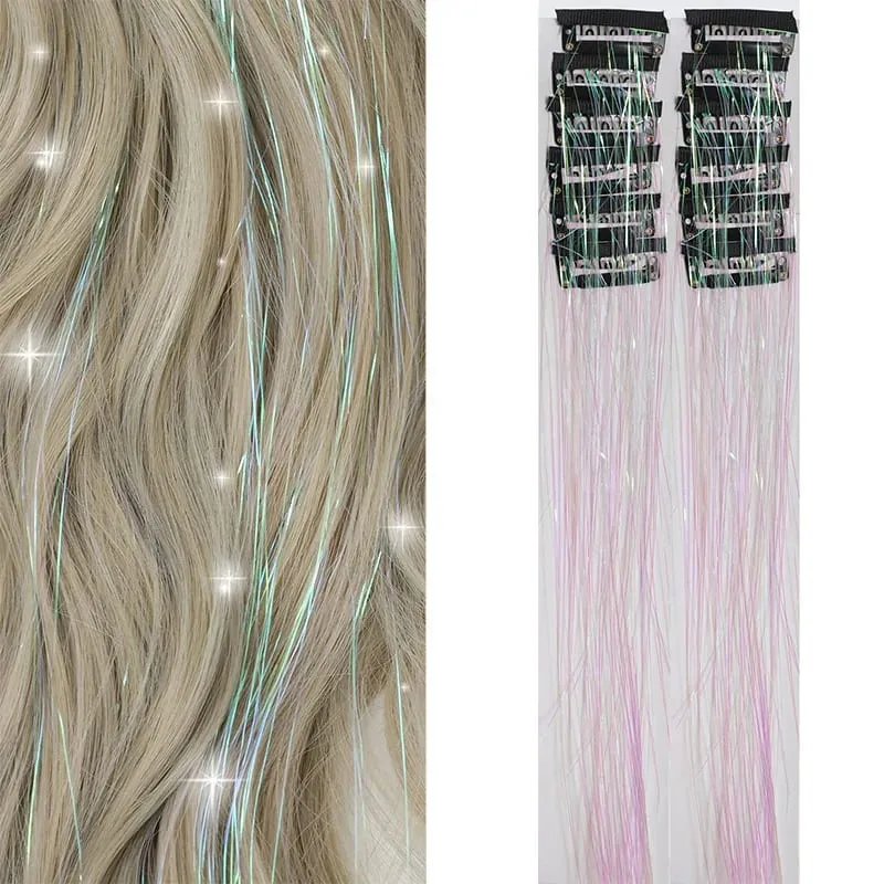 Clip hair synthetic 12-pack BB clip laser gold silk shiny wig tinsel hair women's highlighting color hair extension
