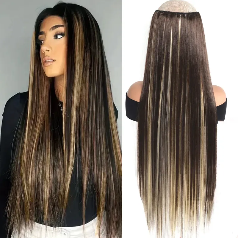 JKL Synthetic 5 Clip In Hair Extensions Long Straight Hairstyle Hairpiece Black Brown Blonde 80CM Natural Fake Hair For Women