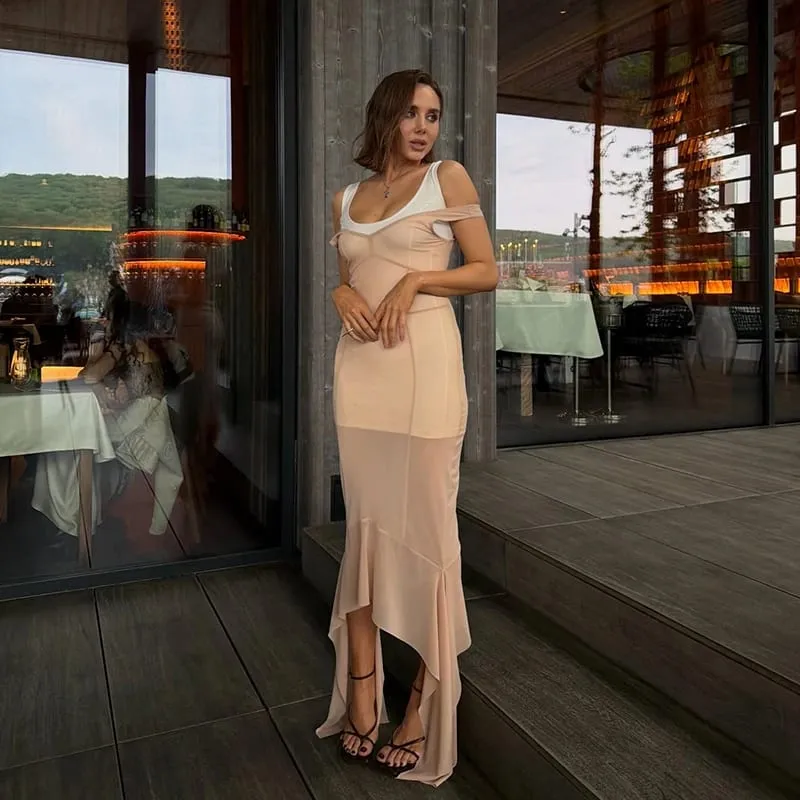 2026 Summer Sheer Mesh Overlay Spaghetti Strap Midi Dress Waist Cinched Sleeveless Women Accessories Versatile Chic Lady Outfit