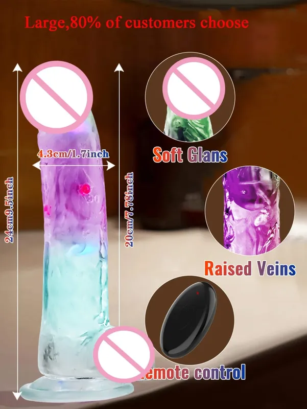 Remote Control Soft Realistic Dildo for Women G-spot Vibrator with LED Light Fake Penis Female Masturbation Sex Toy for Women