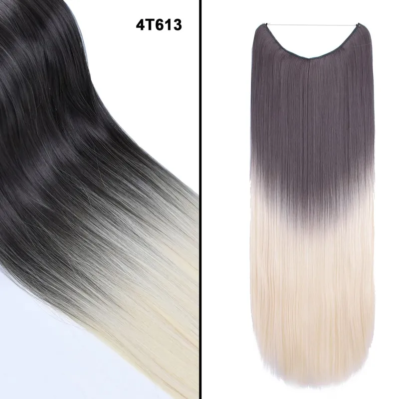 Jeedou Wavy Hair Extension Elasticity Invisible Wire Fish Line One Piece No Clips Synthetic Hairpieces Ombre Color For Ladies