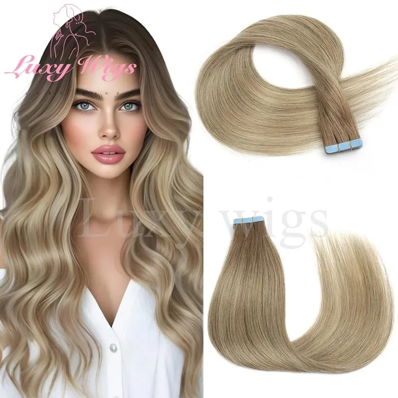 Highlights Blonde Tape in Hair Extensions Human Hair Straight Black Blonde Seamless PU Skin Weft Tape In Hair Extensions 20PCS