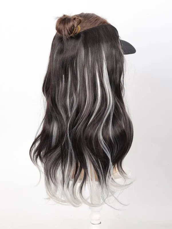 Synthetic Long Curly Wavy Hairstyle Hairpiece 5 Clip In Hair Extensions Black Brown Grey Natural Fake Hair For Women
