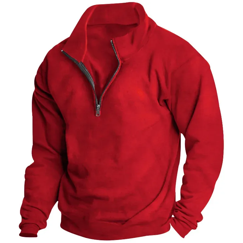 Outono e inverno novo moletom de lã masculino gola alta meio zíper manga longa cross-border tendência europeia topo masculino