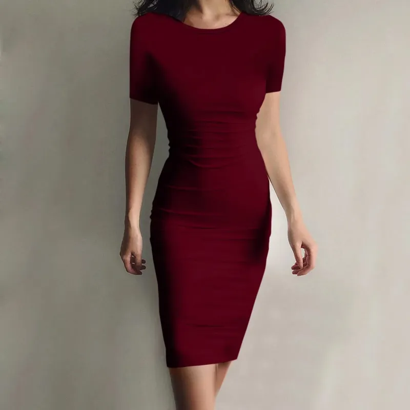 Summer Dress High Stretch Tank Robe Solid Short Sleeve Casual Slim Long Pencil Dress Women Sexy Maxi Dress Elegant Thin Vestido