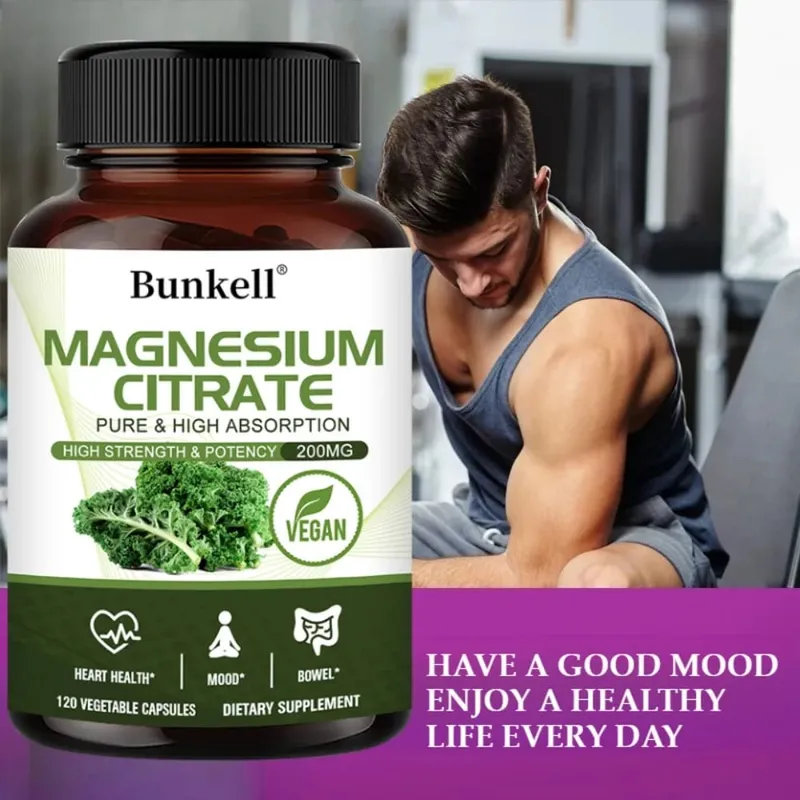 Magnesium Citrate Capsules 200 Mg - Maximum Absorption for Muscle Nerve Bone and Heart Health Gluten Free Non-GMO