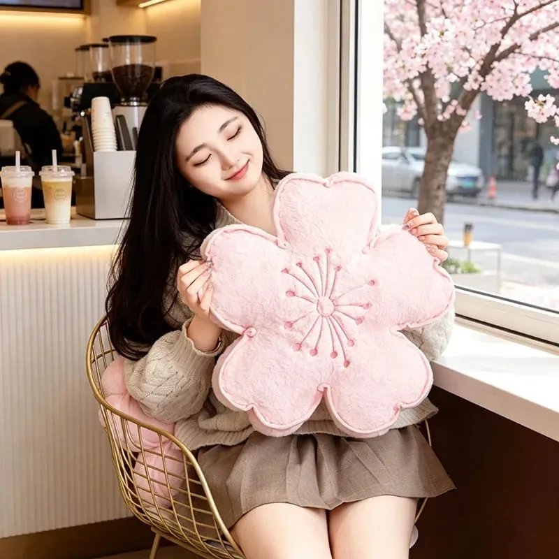 Cherry Blossom Plush Pillow Flower Stuffed Cushion Squishy Sofa Cushion Home Decor Toy Afternoon Nap Pillow Birthday Gifts