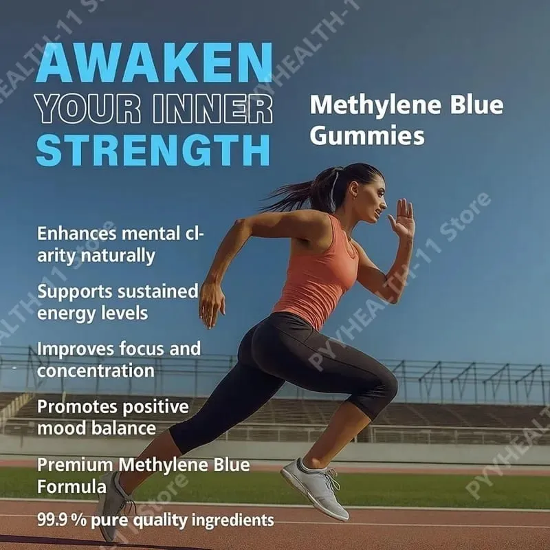Methylene Blue Compound Gummies 5mg 30/60 Ct Blueberry Flavor for Sustained Energy Mental Clarity & Mood Cellular Support