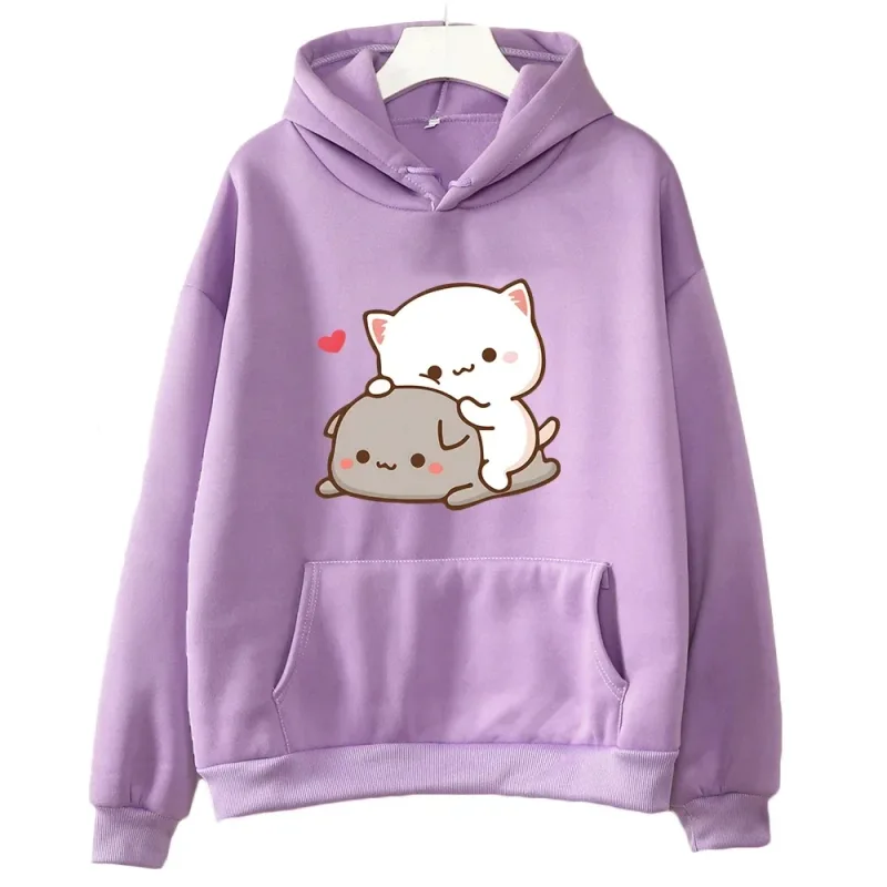 Mochi Peach And Goma Cute Cat Hoodie Sweatshirt for Girls Fashion Kawaii Cartoon Pullovers Women_Men Environmental protection