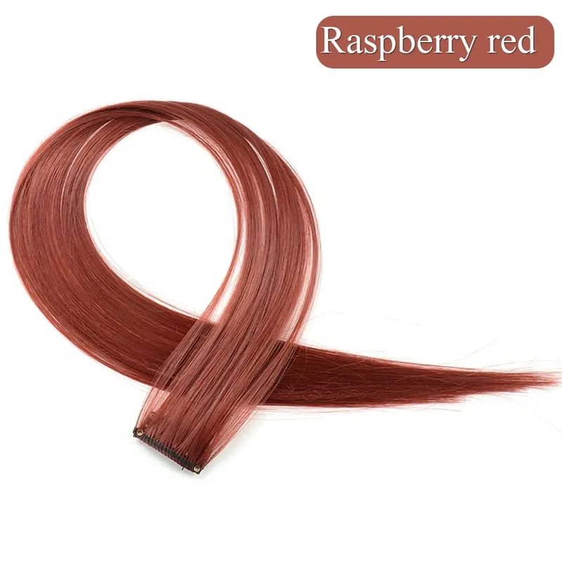 Colored Hair Extensions Synthetic 22Inch Straight Orange Green Clip in Hair Extension Rainbow Accessories Party Highlights Hair
