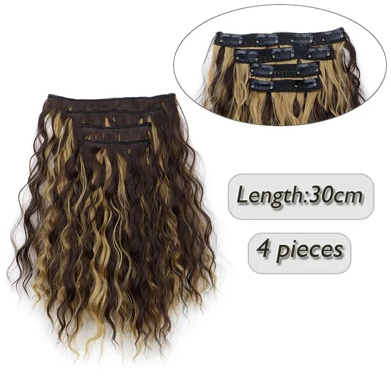 4 Pieces/Set Synthetic Clip In Hair Extensions Short Water Ripple Hair Pieces Soft Fluffy Curly Wig Fashion Hair Accessories