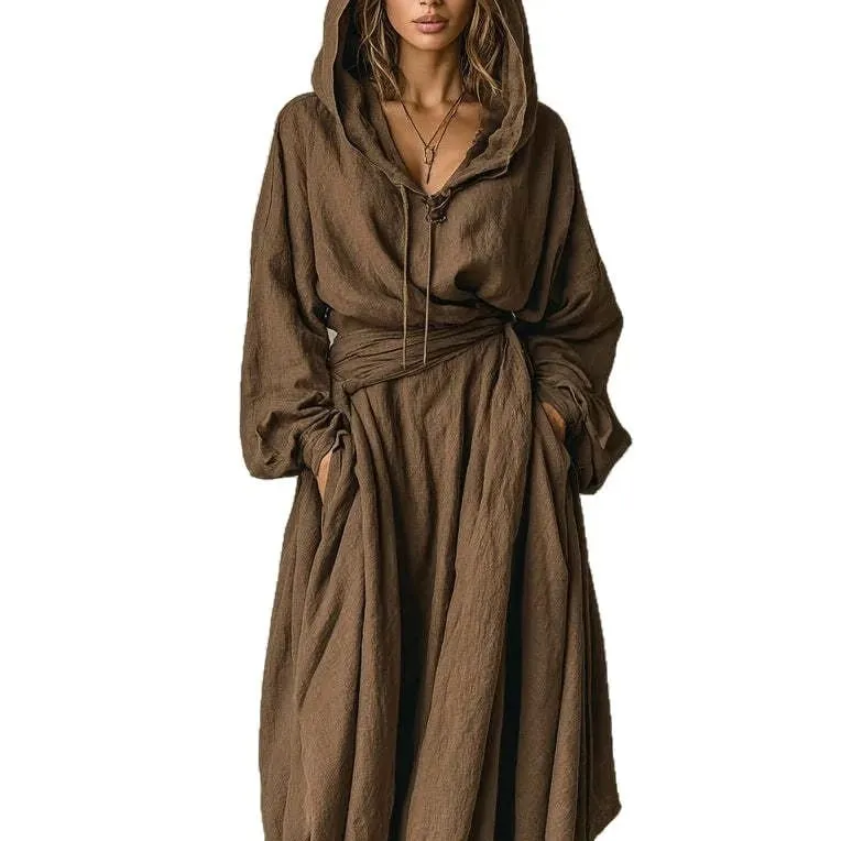 Women's Evening Dress Cotton Polyester Printed V Neck Dresses Loose Fit Belted Maxi Dress Wrap Waist Boho Style Long Dress