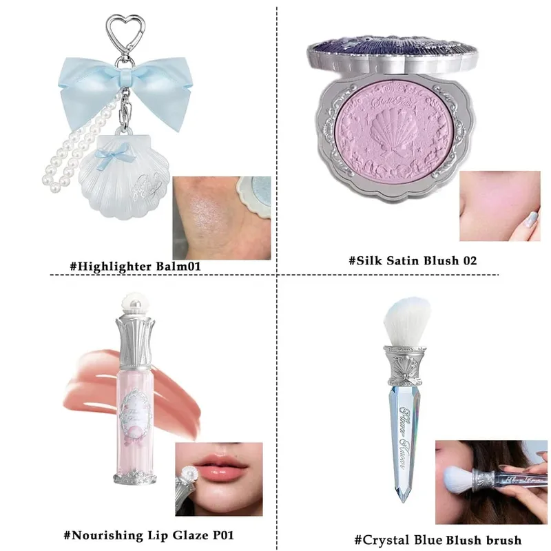 Flower Knows Dual-Ended Highlighter Stick & Blush Set LongLasting Lip Glaze 4-piece set