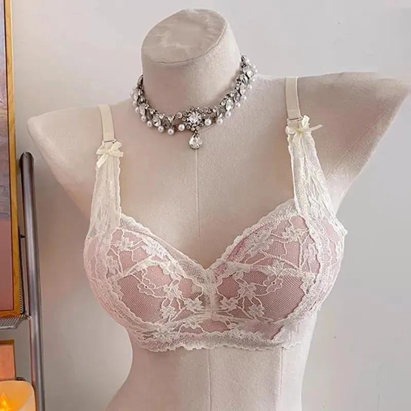 セクシーな BANERDANNI Halter Bow Lace Bra Padded Push Up Wireless No Underwire Soft Innerwear Lingerie Small Bust Daily Comfort Wear`