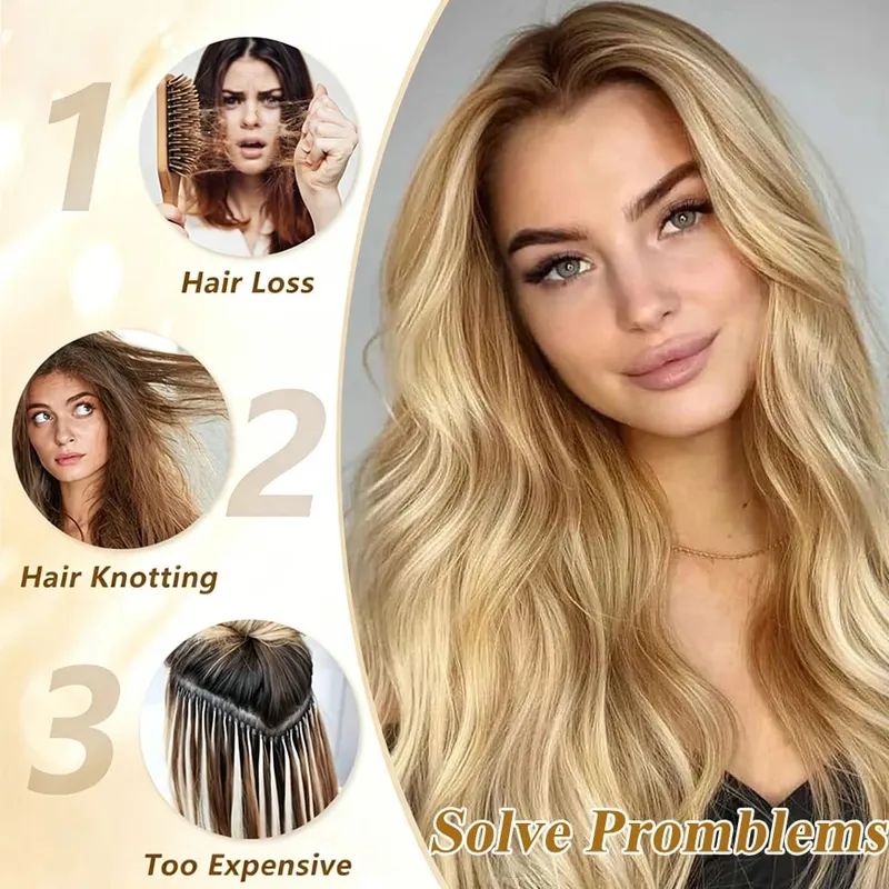 4 PCS Water Wave Clip In Hair Extensions Ombre Blonde Synthetic Natural Hairpieces For Women Lightweight All Day Wear
