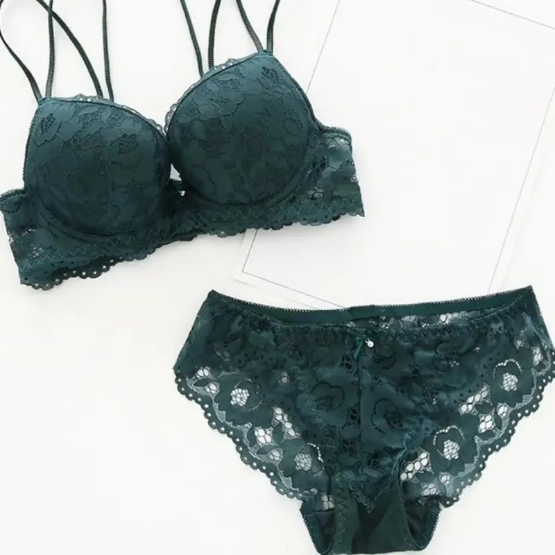 Sweet Mesh Lace Flower Bra Low Waist Bowknot Push Up Bra Women Lingerie Non Slip Bra Panties Set Beach