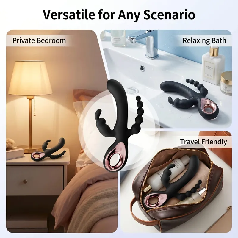 G Spot Dildo Rabbit Vibrator for Women 3 In1 Clitoris Stimulation Silicone Waterproof Female Vagina Anal Massager Adult Sex Toy