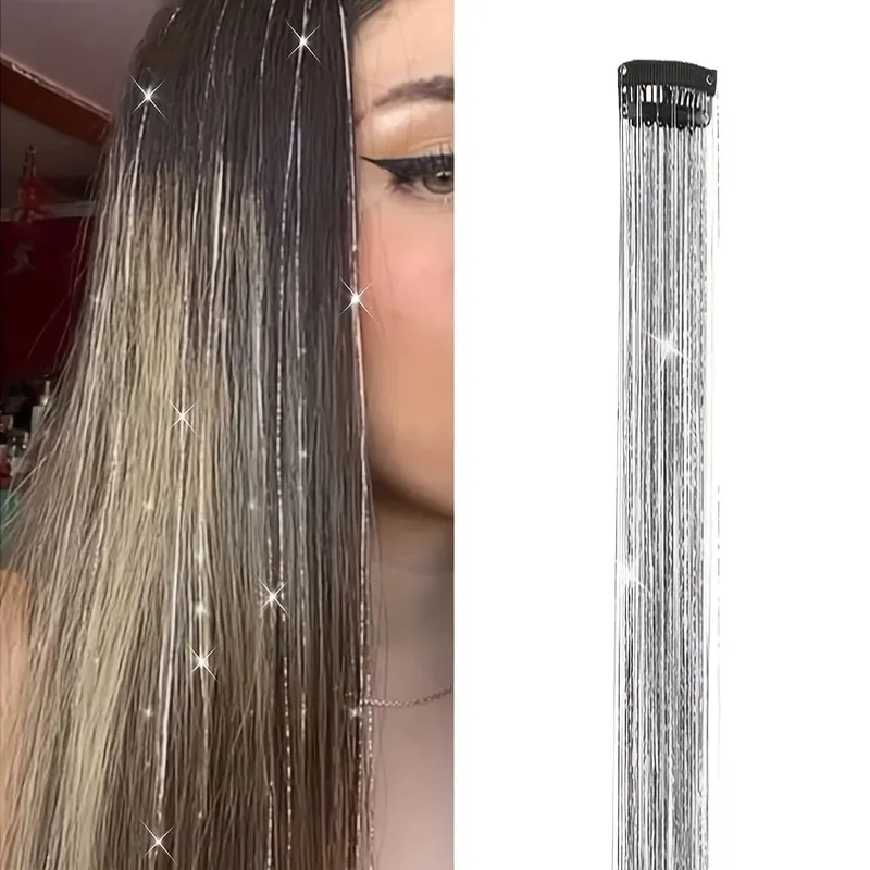 Hair Tinsel Clip in Rainbow Hair Accessories 24 Inch Fairy Hair Tinsel Kit for Women Glitter Extensions Synthetic for Christmas