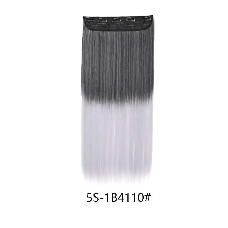 Grampo longo e reto sintético de 24 polegadas, extensão de cabelo de uma peça, 5 clipes, cabelo falso loiro, marrom, preto, resistente ao calor