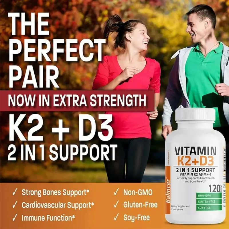D3+K2 Vitamin D3 5000IU and 90 Mcg Vitamin K2 (MK-7) Vegan Capsules for Bone Density teeth skin heart Health and Immunity