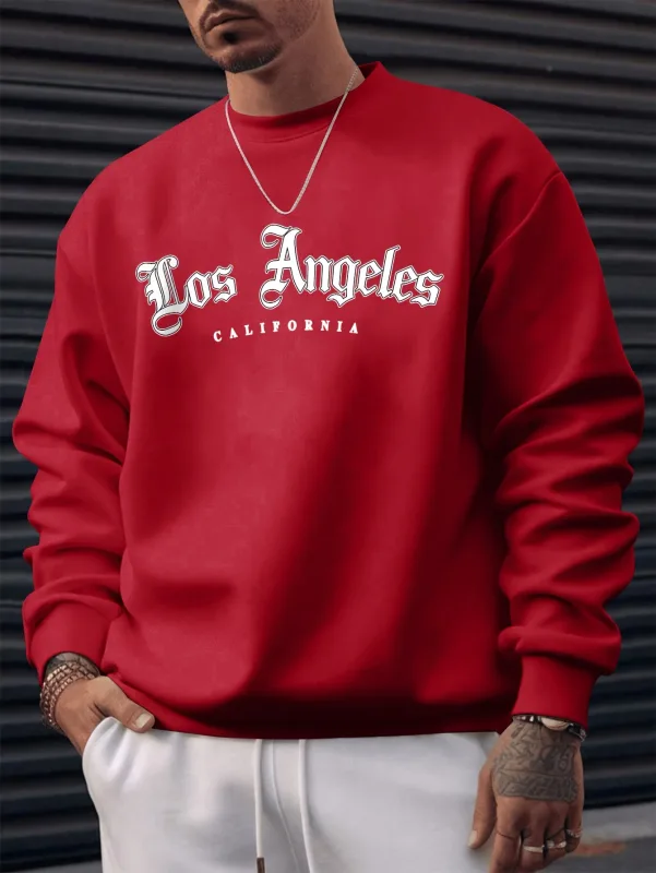 Men's autumn and winter warm casual loose classic loss angels print long sleeved round neck sweatshirt versatile