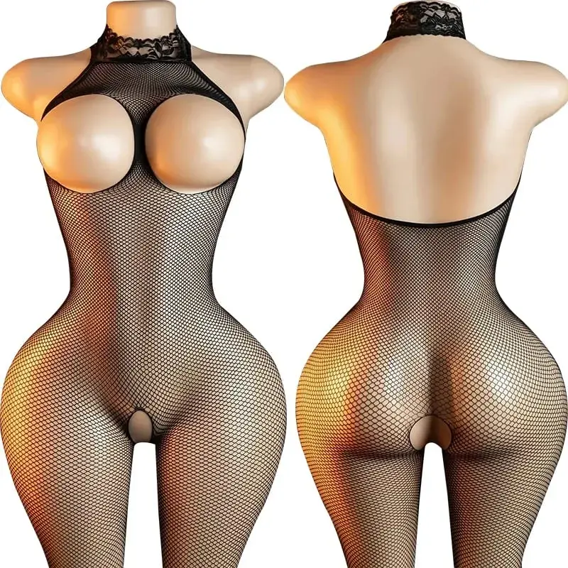 Black Fishnet Off-Shoulder Open-Crotch Bodystocking Lingerie Set Sexy Crotchless Teddy Bra Women's Erotic Underwear 2026