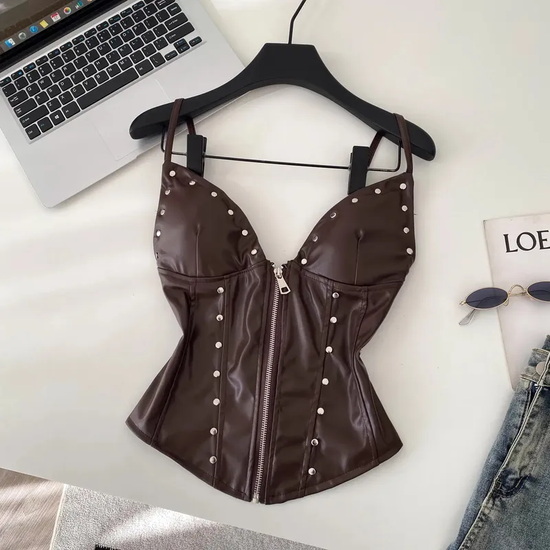 Chic sexy PU basic Camis Fashion Tank Top Women Summer Crop Top Bodysuits Hotsweet Streetwear