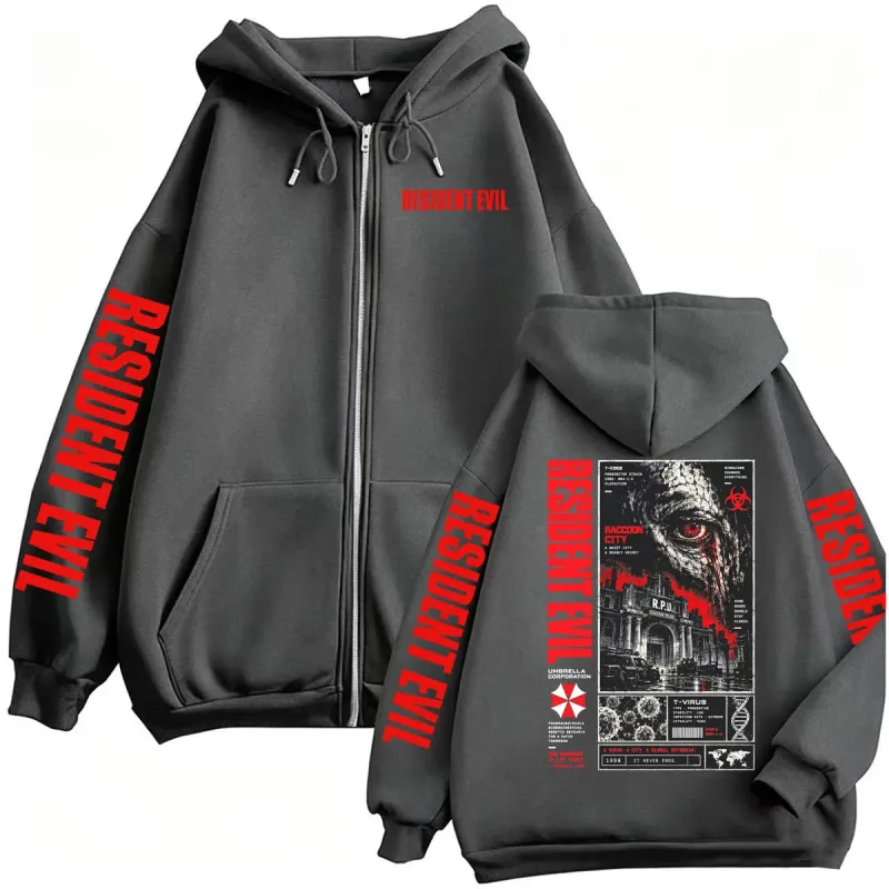 Vintage Resident Evil t-virus Horror Gaming con cremallera sudaderas con capucha hombres mujeres Harajuku Moda Gótica chaqueta sudaderas abrigos ropa de calle