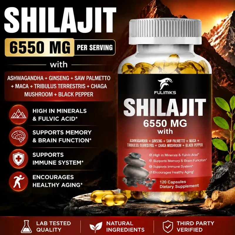 Shilajit Fulvic Acid Supplement with Chaga & Black Pepper Boosts Energy Stamina Immunity Brain Health & Vitality